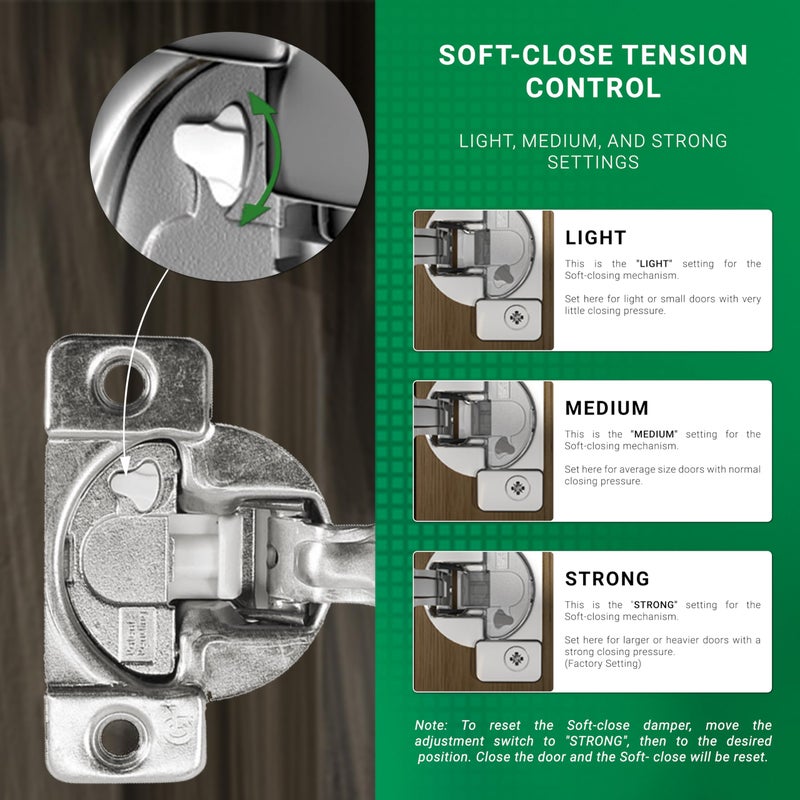ROK 2 Pack Rok Hardware Grass TEC 864 108 Degree 1" Overlay 3 Level Soft Close Screw On Compact Cabinet Hinge 04441A-15 3-Way Adjustment 45mm Boring Pattern - Image 3